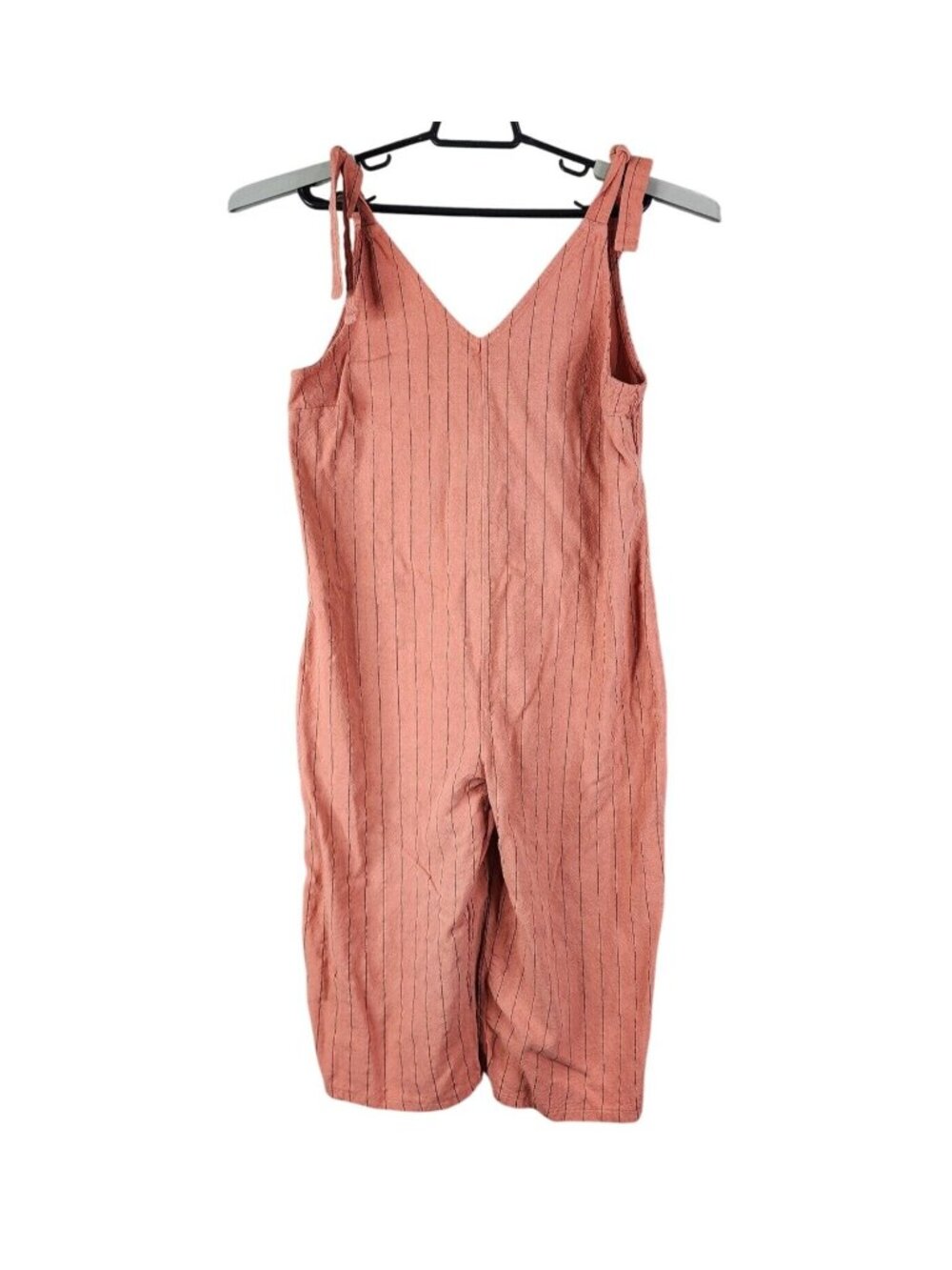 Womens Urban Romantics Pink Pinstripe Linen Blend Crop Jumpsuit Tie Shoulder L